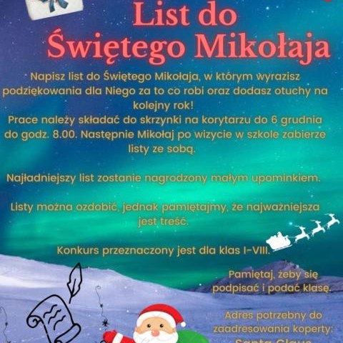 Konkurs - List do Świętego Mikołaja kl. I - VIII